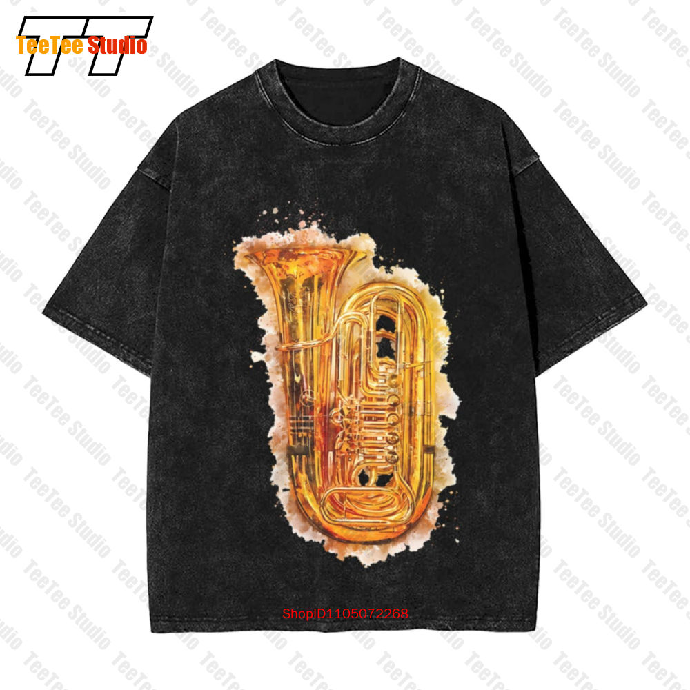 Musical Instrument Tuba - Туба в красочной акварельной блестящей золотой
