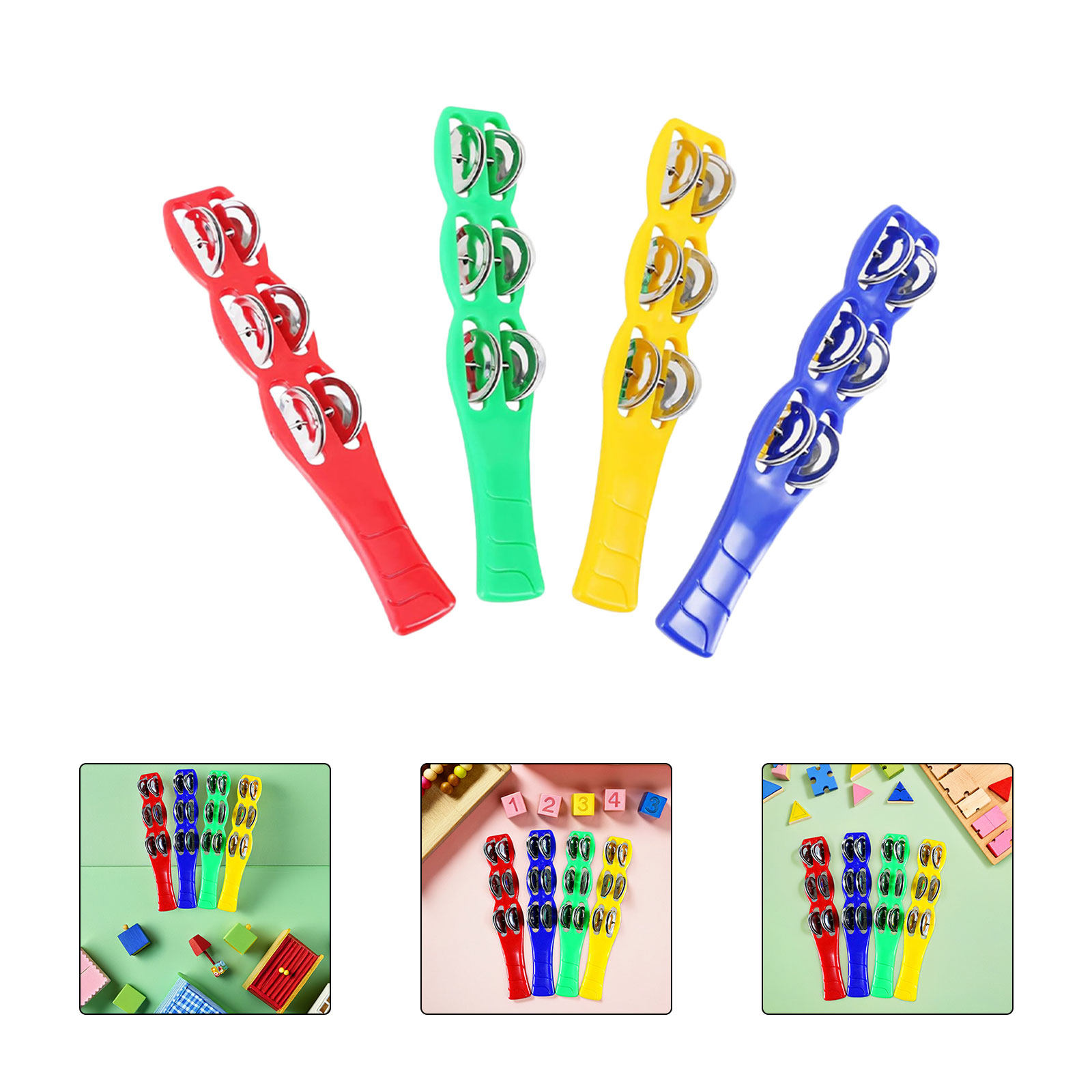 Musical Instrument Tambourine - 4 шт. пластиковых разноцветных музыкальных палочек-тамбуринов,